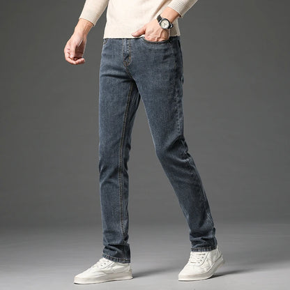 Winter Thickened Fleece Jeans Men's High Quality Slim Straight Elastic Casual Denim Pants Warm Plush Velvet Fashion Trousers