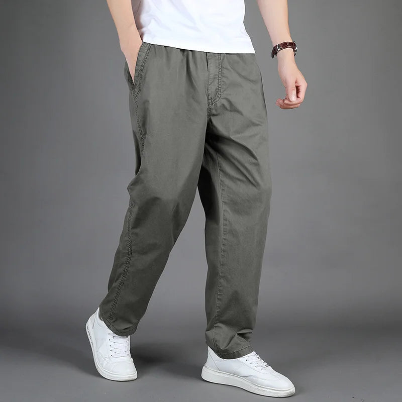 Plus Size Men's Casual Cotton Trousers Loose Straight Pants Multi Pocket Man Long Cargo Pants Mens Jogger Pants Summer Autumn