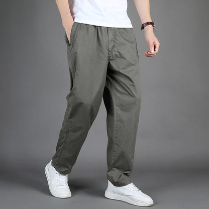 Plus Size Men's Casual Cotton Trousers Loose Straight Pants Multi Pocket Man Long Cargo Pants Mens Jogger Pants Summer Autumn