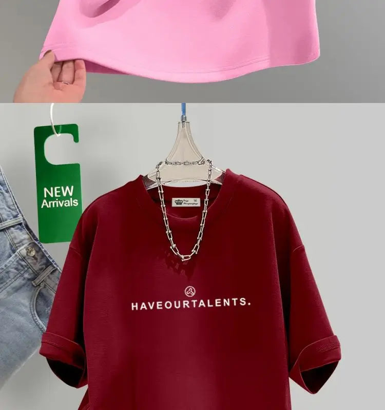 Women's Clothing Cotton T-shirt Spring/Summer Small Letters Short Sleeve Casual Tees Lady Versatile O-neck Basic Large Size Tops