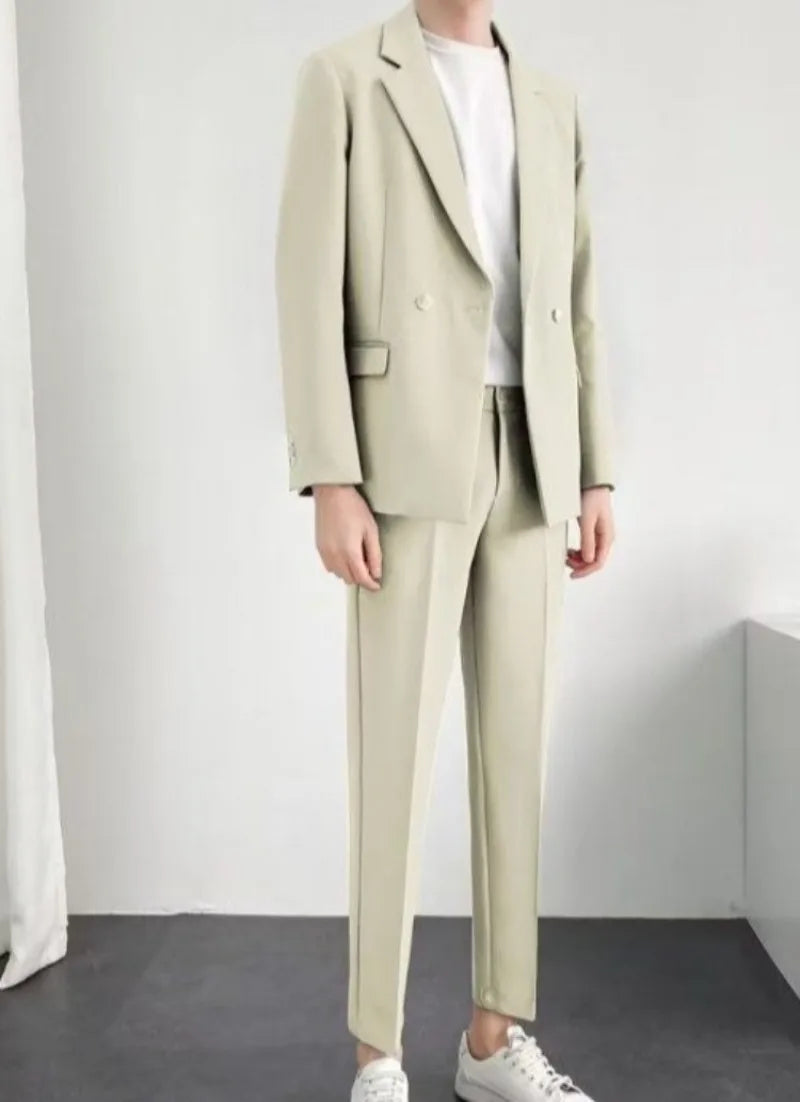 Trendy Korean Style Men Blazer Suit Set Loose Casual Spring Autumn New Cool Stylish Outfit