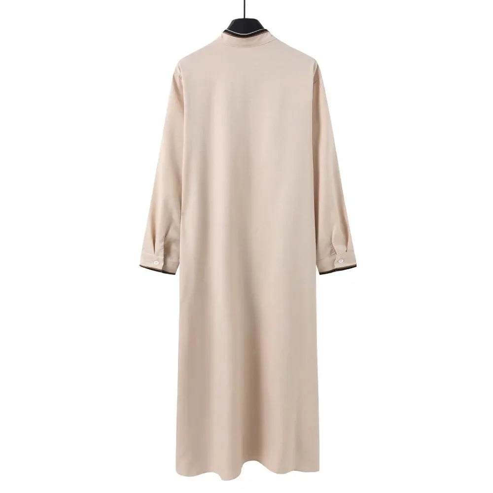 Men's Embroidered Stand Collar Transparent Fabric Arabic Long Sleeved Robe Traditional Middle Eastern Clothing