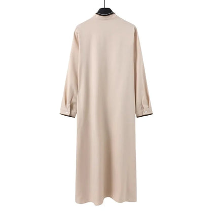 Men's Embroidered Stand Collar Transparent Fabric Arabic Long Sleeved Robe Traditional Middle Eastern Clothing