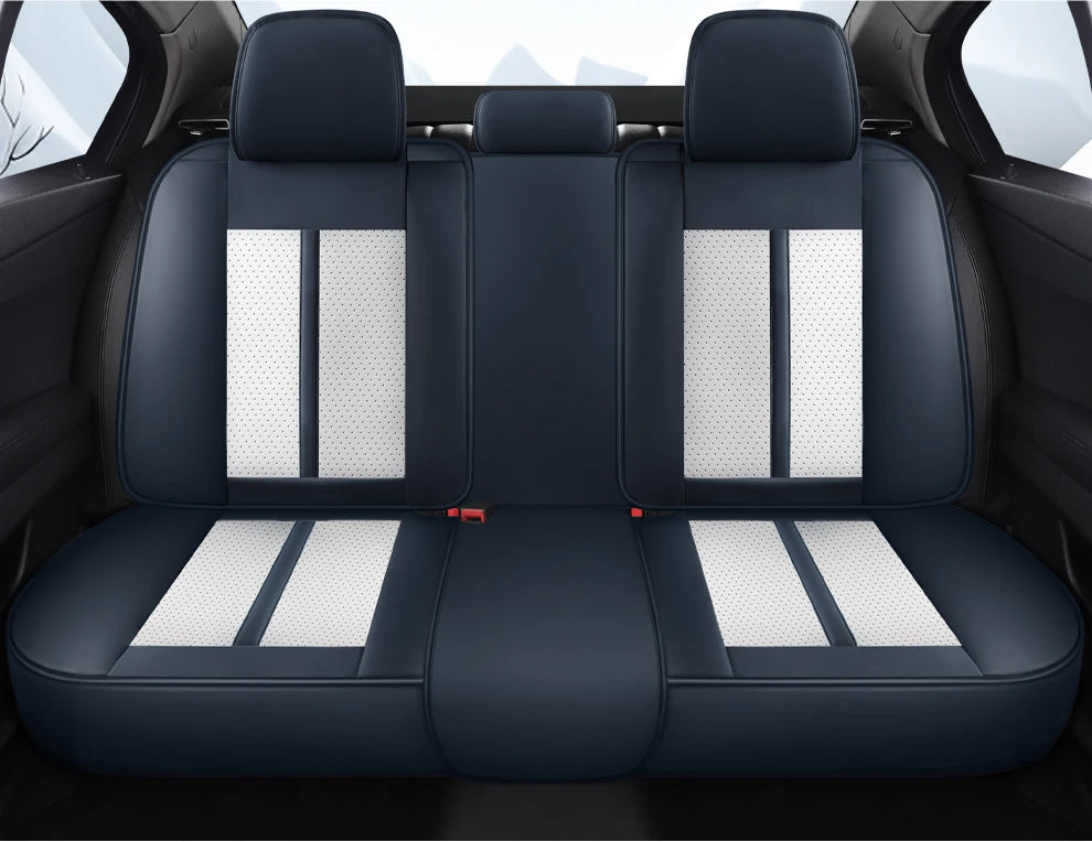 Premium PU Leather Auto Seat Covers Set with Built-in Lumbar Support +2 Headrest Covers +1 Steering Wheel Cover Comfortable