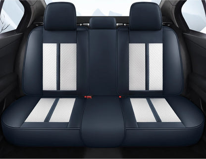 Premium PU Leather Auto Seat Covers Set with Built-in Lumbar Support +2 Headrest Covers +1 Steering Wheel Cover Comfortable