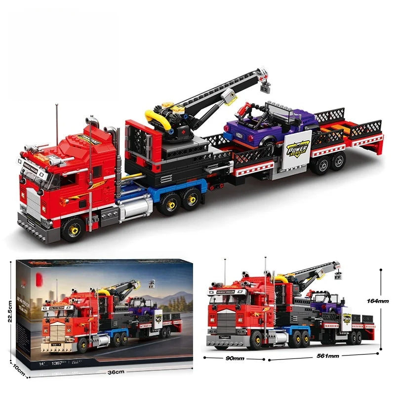 New heavy-duty truck building block sets in various styles, including containers, tank trucks, cranes, and RV vehicle constructi