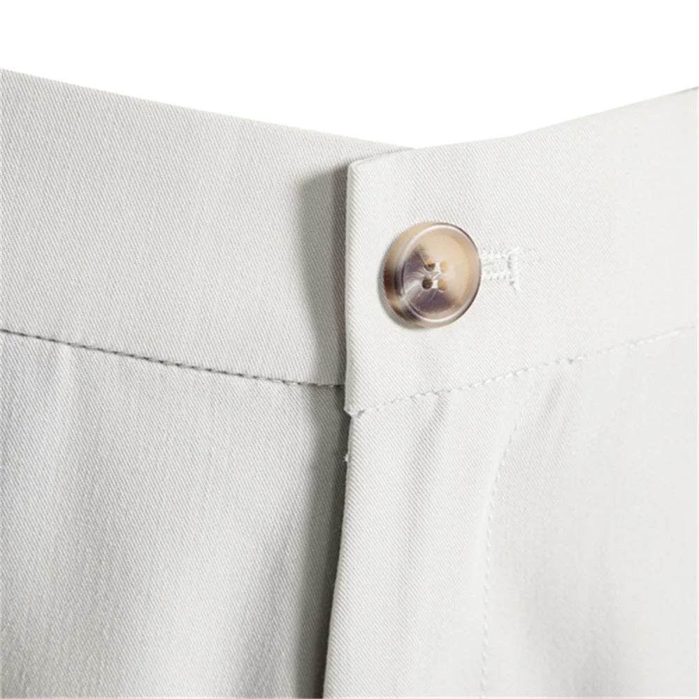 AIOPESON Spring Fit Slim Men’s Formal Pants Solid Color Zipper Pocket Business Casual Wrinkle Resistant Daily Trousers