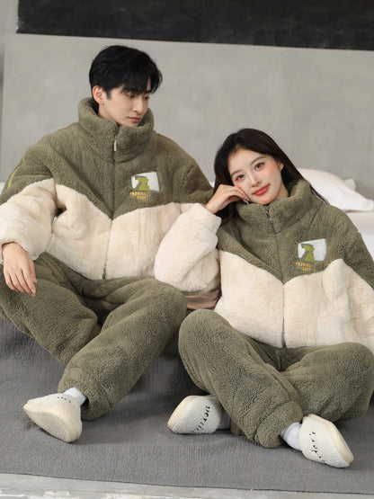 2025 Coral Fleece Couples Pajamas Men's Thickened Warm Winter Home Clothes Long Sleeve Leisure Pants for Youth Autumn Winter