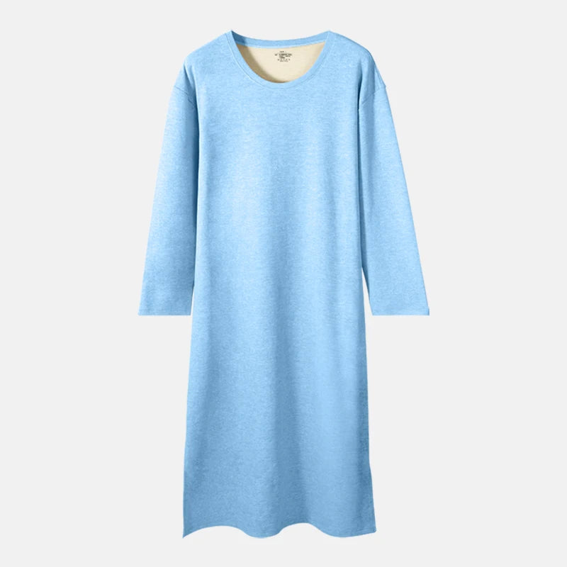 Men's autumn and winter long-sleeved one-piece nightgown, knee-length bathrobe, long one-piece home wear, wool and silk pajamas
