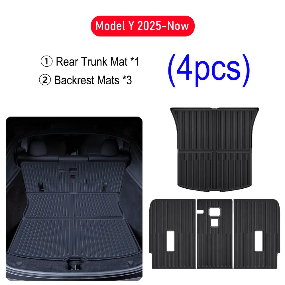 For 2025 2026 Tesla Model Y Juniper Trunk Mats Rear Seat Backrest Cover Protective Pad Frunk Cargo Liners Kick Pads Accessories
