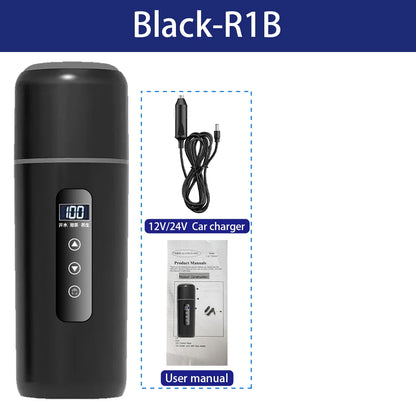 Electric kettle 12V 24V portable car heating cup 500 ml travel heating smart stainless steel insulation artifact OLED display