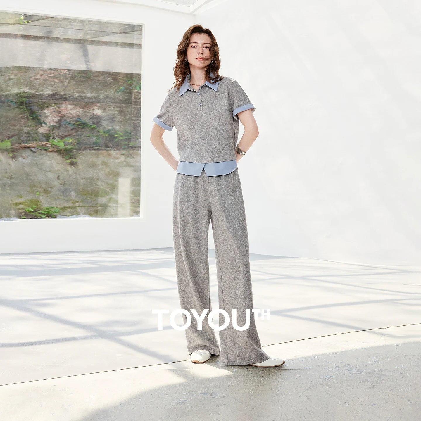 TOYOUTH Women Color Block Patchwork Two-Piece T-Shirt and Wide Leg Pants 2026 Summer New Sporty Two-Piece Set