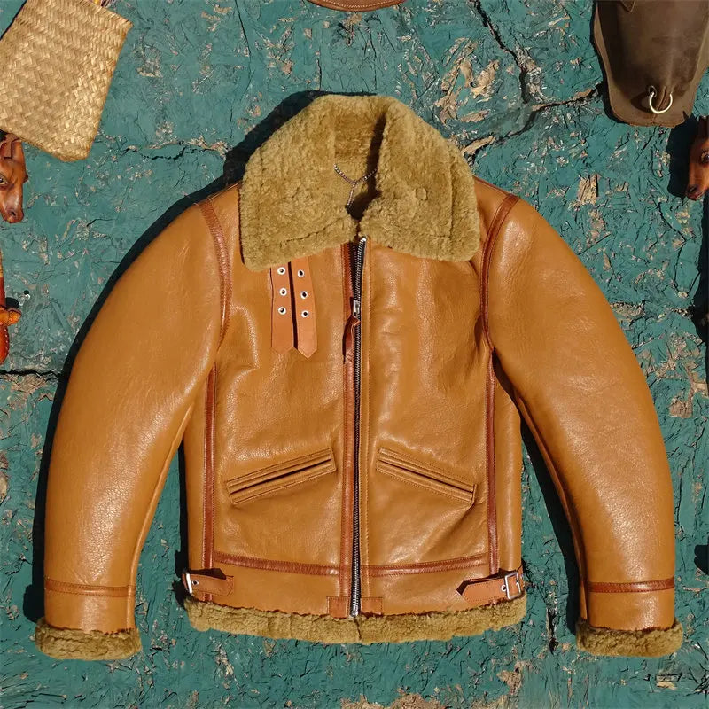 2-in-1 Value! Double-Layered Full-Grain Imported Shearling Leather Jacket, Unisex, Ultimate Warmth for Cold Weather plus size5xl