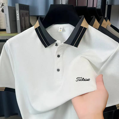 Hot-Selling Man Short-Sleeved Polo Shirt Lapel Button Color Blocking Letter Print New Golf T-Shirt Business Casual Men'sClothing