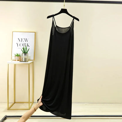 Summer round Neck Modal Dress Thin Long A-Line Dress Vest Strap Dress Loose Base Dress Inner Wear Casual Style No Sleeve Dress
