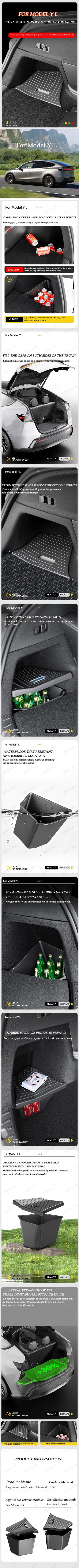 For Tesla Model YL Rear Trunk Side Storage Bucket Left Right Organizer Box Waterproof Car Cargo Storage Container AutoAccessorie