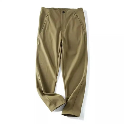Outdoor Commuting Windproof Waterproof Fleece Lined Elastic Soft  Casual Men's Long Pants Straight Leg Polyester Fiber