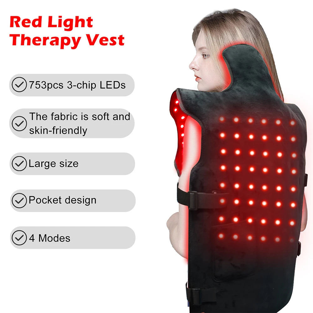 Red Light Therapy Vest for Back,Shoulder,Abdomen 660nm&850nm Infrared Light Therapy Pad Wearable Wrap Pain Relief Device