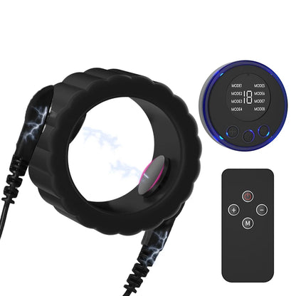 Electro Shock Silicone Penis Ring Bdsm Electric Stimulate Scrotal restraint Massage Cock Cage Masturbation Sex Toys For Men Gay