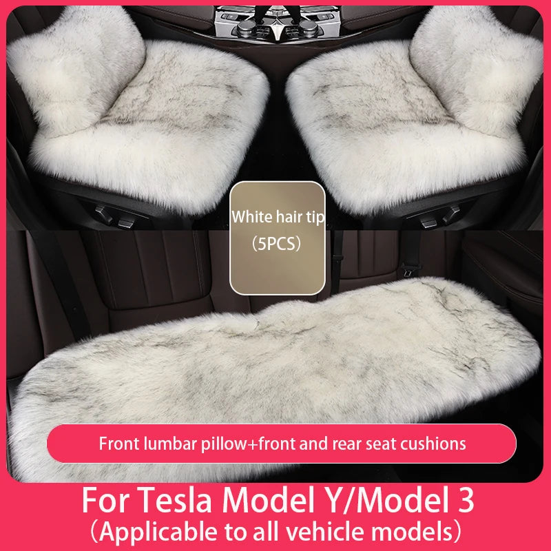 For Tesla Plush Rabbit Fur Car Seat Cushion Winter Warmth Thickened Wool One Piece Square Cushion for Main Driver or Co-pilot