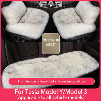 For Tesla Plush Rabbit Fur Car Seat Cushion Winter Warmth Thickened Wool One Piece Square Cushion for Main Driver or Co-pilot