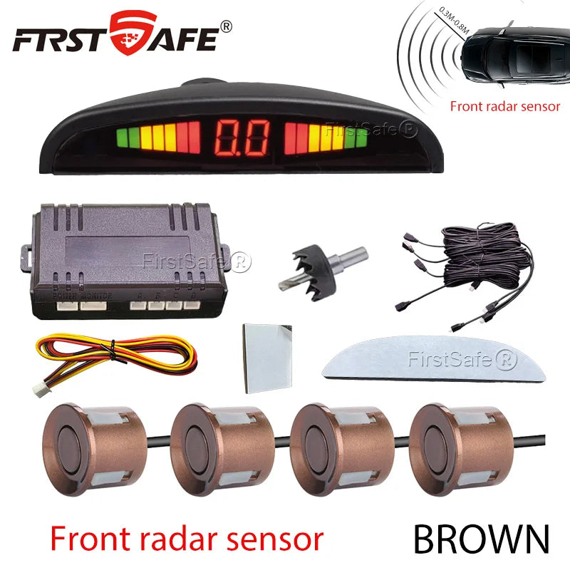 Front Mounted Car Parking Sensor Danger Alarm Kit LED Display 4 Sensors 22mm Backlit Obstacle Radar Monitoring System 12 Colors
