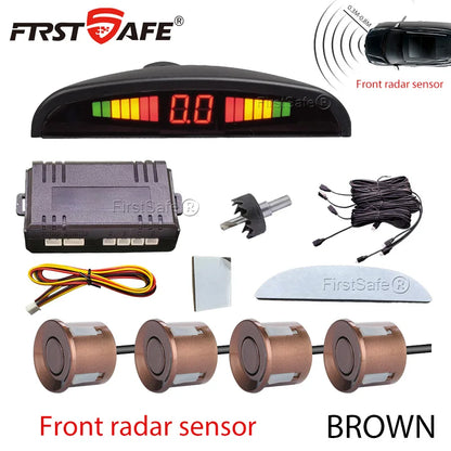 Front Mounted Car Parking Sensor Danger Alarm Kit LED Display 4 Sensors 22mm Backlit Obstacle Radar Monitoring System 12 Colors