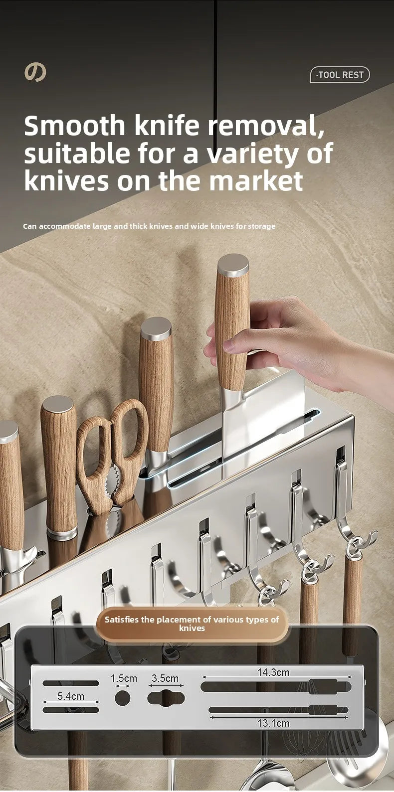Stainless Steel Kitchen Knife Holder Wall Mounted No Drilling Multi-Function Chopsticks And Kitchen Knife Storage Rack