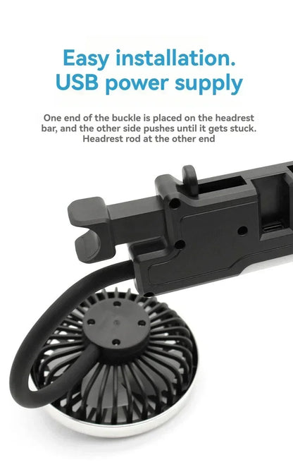 Car Fan 360° Car Seat Back Cooling Fan USB Charge Dual Head Fan Adjustable Rotation Neck Cooler for Car Home Accessories