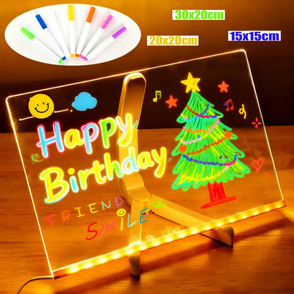 Luminous Acrylic Drawing Magic Led Transparent Board, Kids DIY Educational Toys Gift, LED Note Board With Stand and 7 Colors