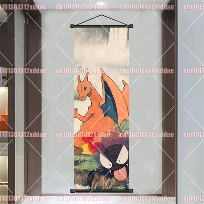 Pokémon Anime Poster Art Scroll Painting Rayquaza Pikachu Entei Squirtle Bulbasaur Gengar Snorlax Friends Children Holiday Gift