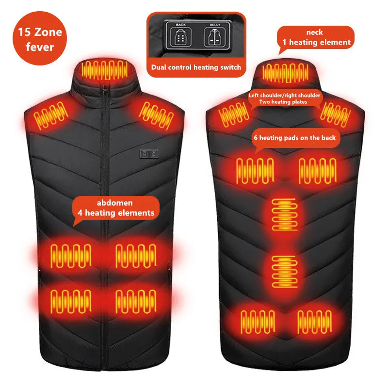 New Men'S Casual Stand Up Collar Outdoor Warm Electric Vest Winter Usb Port Intelligent Heating Sleeveless Coat(No Power Bank)