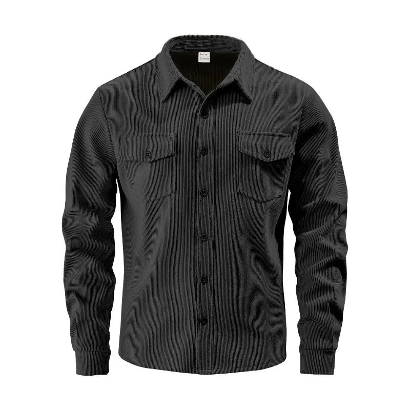 Men's Corduroy Button Down Shirt Casual Long Sleeve Work Shacket with Chest Pockets Fall Winter Fleece Lined Top