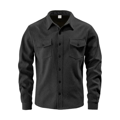 Men's Corduroy Button Down Shirt Casual Long Sleeve Work Shacket with Chest Pockets Fall Winter Fleece Lined Top