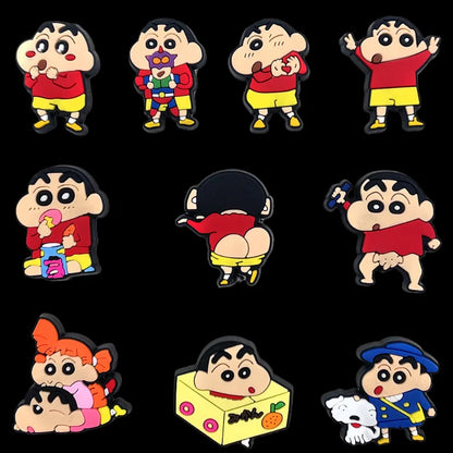 10/21Pcs Miniso Kawaii Anime Crayon Shin-Chan Shoes Buckle Accessories For Clogs Cartoon Shoes Charms For Party Xmas Gifts