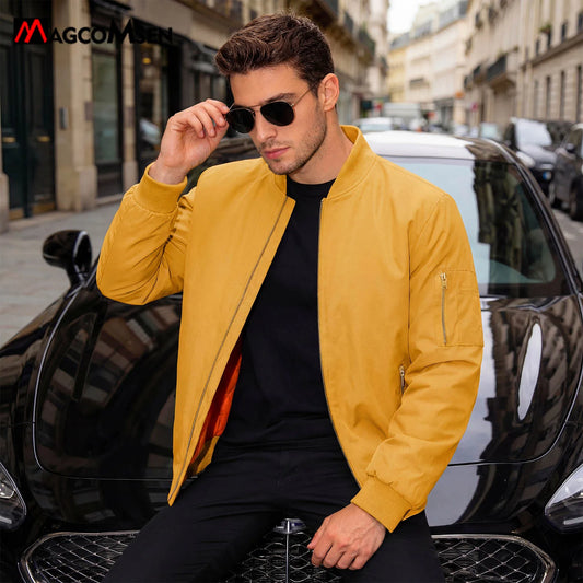 MAGCOMSEN Bomber Jacket Men Warm Zip Up Winter Padded Coat Casual Baseball Jackets Pilot Windbreaker Varsity Jackets