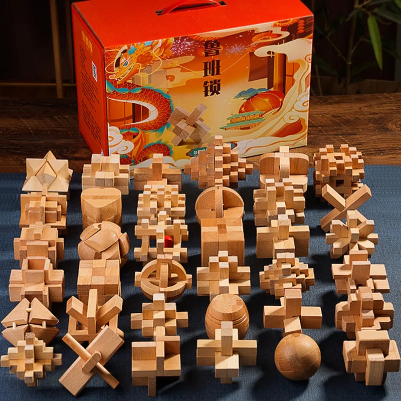 Classic Luban Lock Puzzle 3PCS Set Wooden Brain Teaser For Adults And Kids IQ Challenge Unlock Interlocking Educational Toys