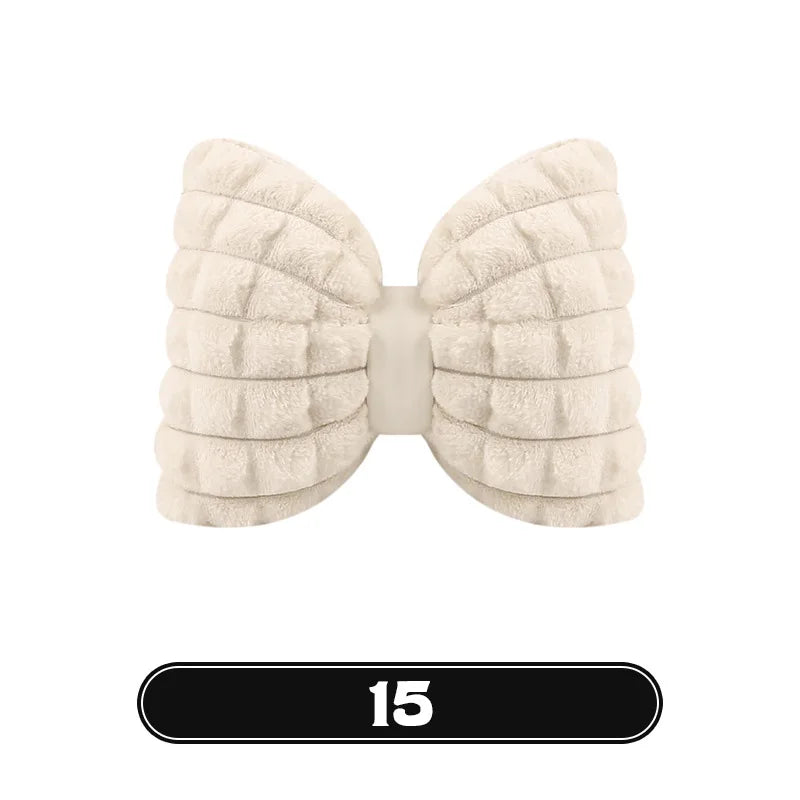 Bowknot Women's Car Seat Cover Winter Plush Warm Girl Cute Car Cushion Pink Bow Headrest Waist Car Interior Accessories