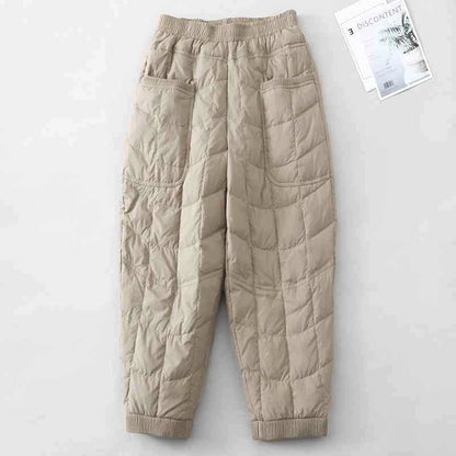 Women's Quilted Pants Casual Lightweight Thickened Warm Harem Style Straight Leg High Waist Long Trousers Winter Fashion