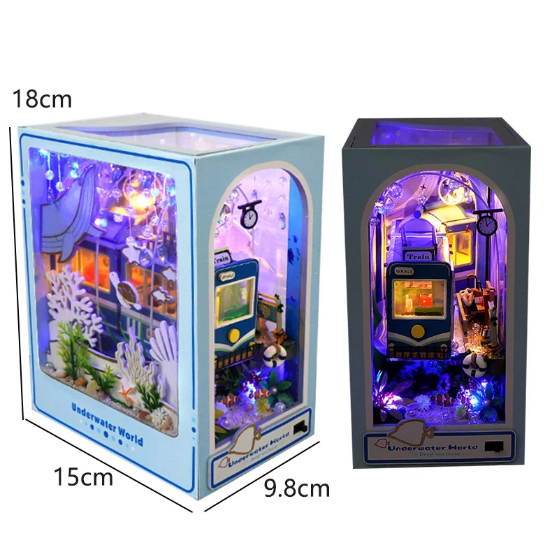 DIY 3D Puzzles Wooden Book Nook Kits Bookend Wooden Doll House Bookshelf Insert Decor Assembly Building Model Toys For Xams Gift