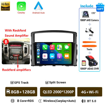 Android 16 QLED Car Radio For Mitsubishi Pajero 4 V80 V90 2006-2024 Autoradio Multimedia Player GPS For Carplay Android Auto bt