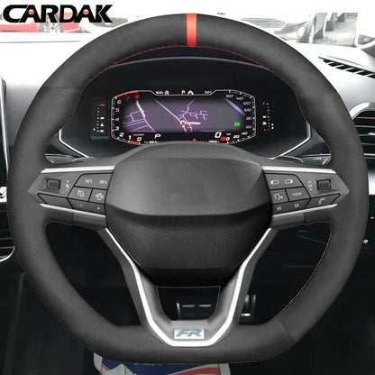 Black Suede Red Marker No-slip Soft Steering Wheel Cover for SEAT Leon IV Ateca Tarraco 2020-2022 Ibiza 6F Arona 2021-2022