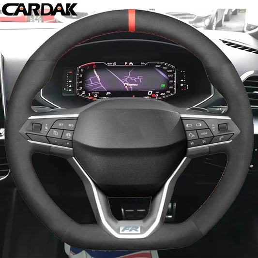 Black Suede Red Marker No-slip Soft Steering Wheel Cover for SEAT Leon IV Ateca Tarraco 2020-2022 Ibiza 6F Arona 2021-2022