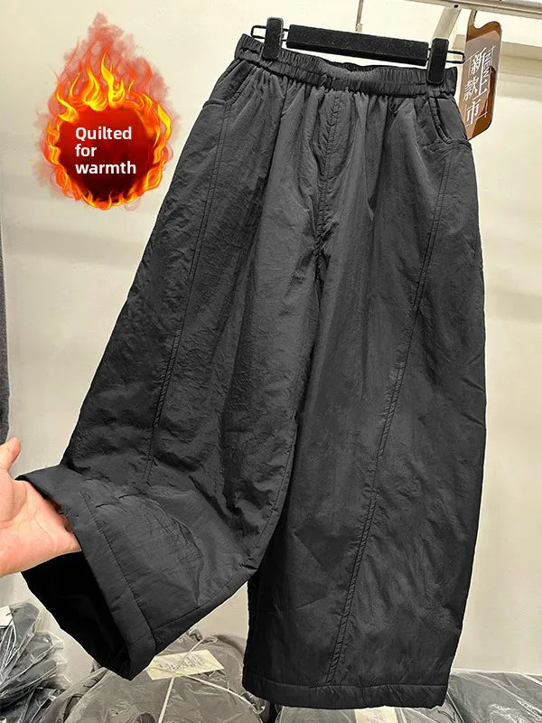 Winter New plus Size Cotton Wide Leg Pants Elastic Waistband Casual Loose Slimming Versatile High Waist Cotton Trousers