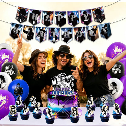 Michael Jackson Theme Birthday Party DIY Decoration MJ Balloon Backdrop Banner Birthday Halloween Party Decor Supplies