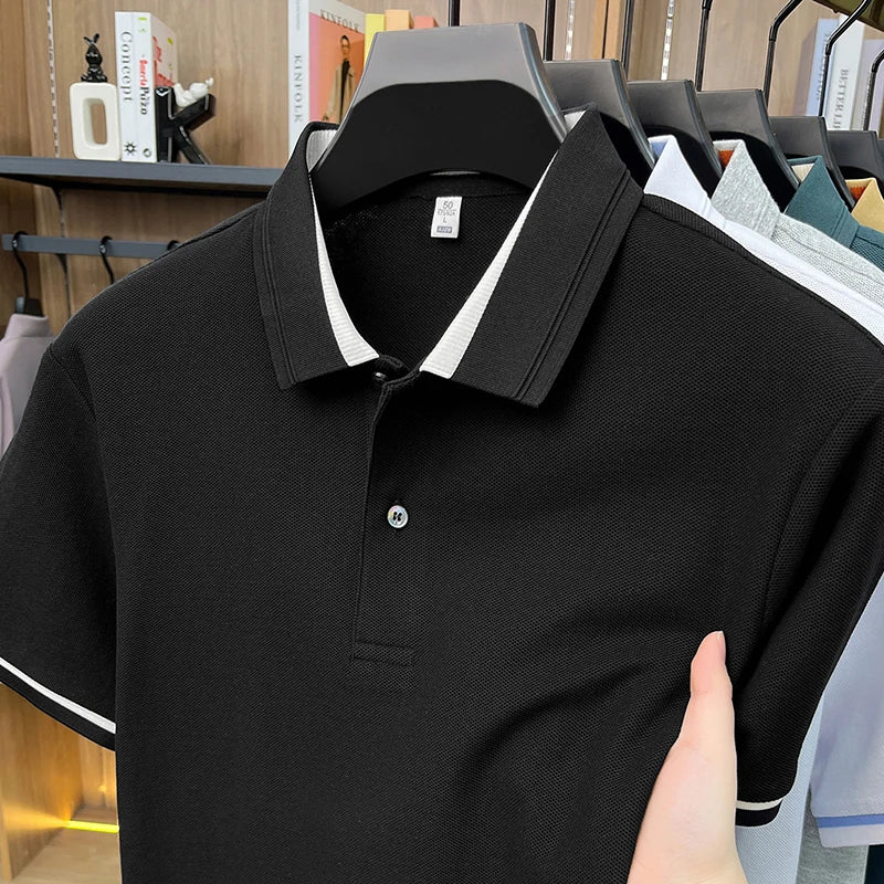 100% pure cotton men's polo shirts summer high-end comfort breathable short sleeve golf business stylish everyday essential top