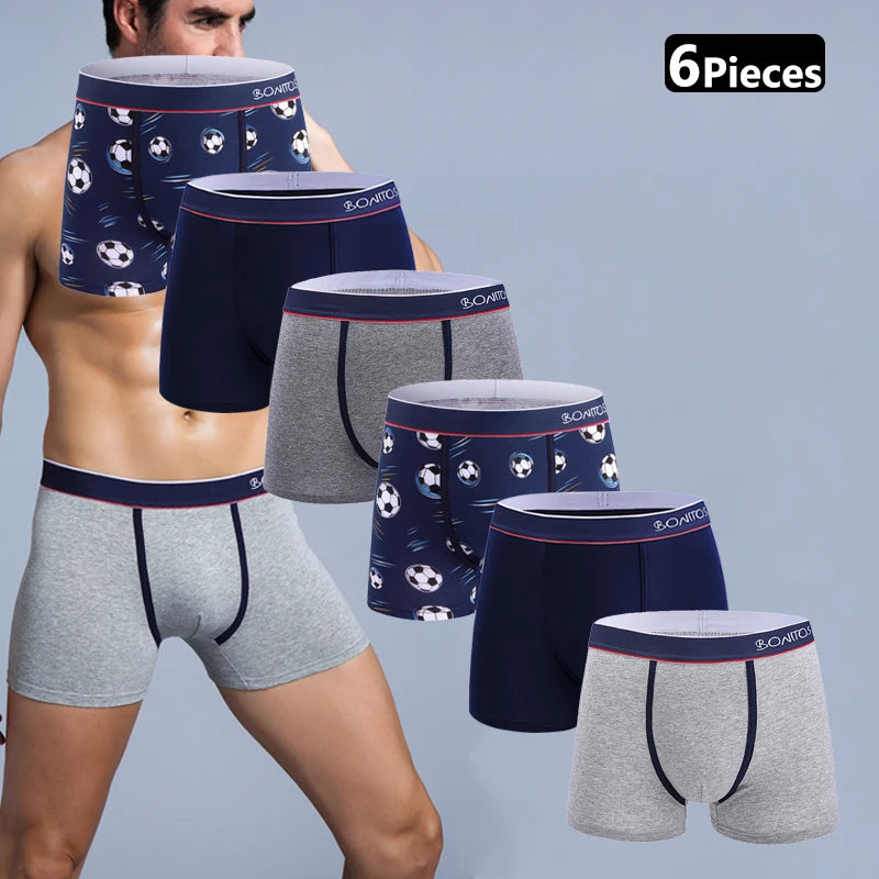 6 Pieces Solid Color Men's Panties BONITOS Letter Waistband Boxer Briefs Cotton Underwear Mens Boxers Classic Men Underpants