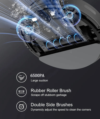 Robot Vacuum Cleaner Combo Mop With 6500PA Smart Wireless APP Control Floor Sweeping Machine  Self-Charging For Home Robotic