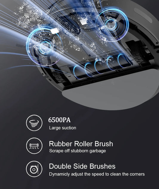 Robot Vacuum Cleaner Combo Mop With 6500PA Smart Wireless APP Control Floor Sweeping Machine  Self-Charging For Home Robotic