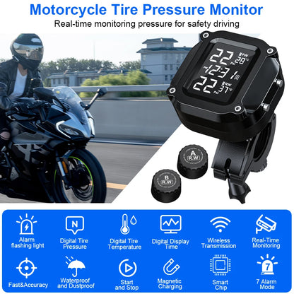 Powstation TPMS Wireless Motorcycle Tire Pressure Monitoring System Solar Charge Tyre Temperature Alarm System Colorful Display
